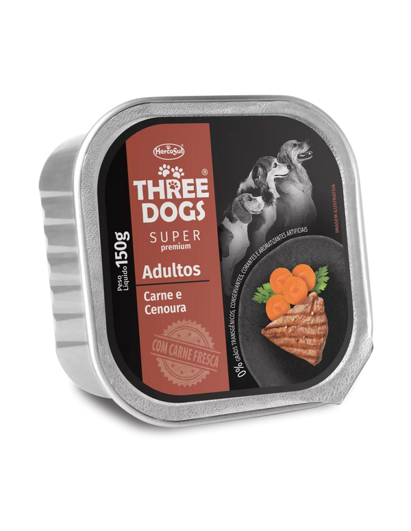 Three Dogs Super Alimento Humedo Perro Carne y Zanahoria